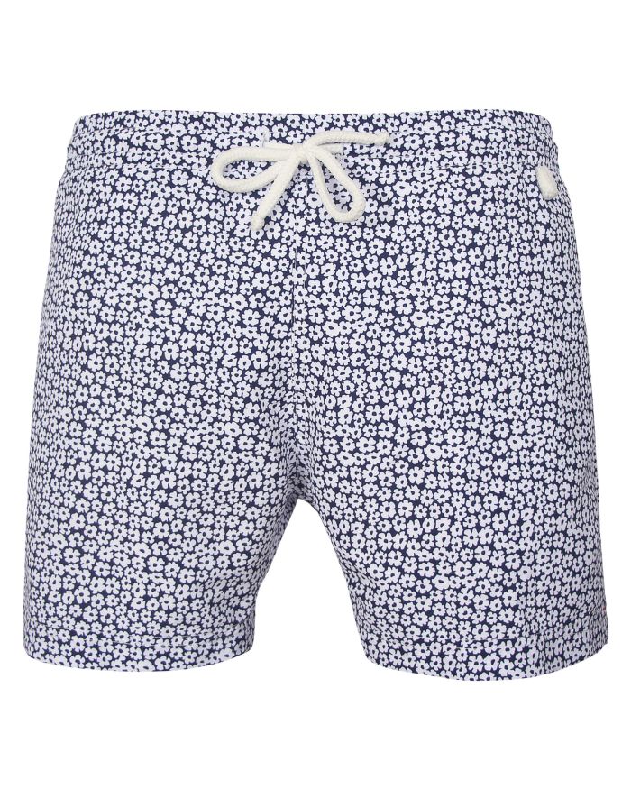 Montauk 800 - White flowers | Maillot Short de bain homme bleu et blanc