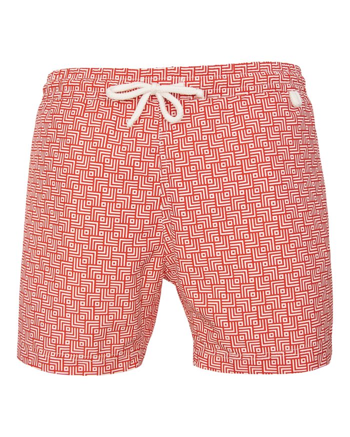 Montauk 804 - Red square | Maillot Short de bain homme rouge et blanc